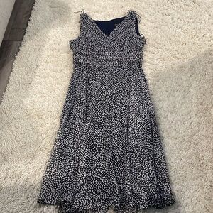 Connected Apparel Navy Blue Polka Dot Dress